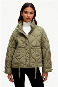 Riva Oversized Wave Quilt Jacket - Olive