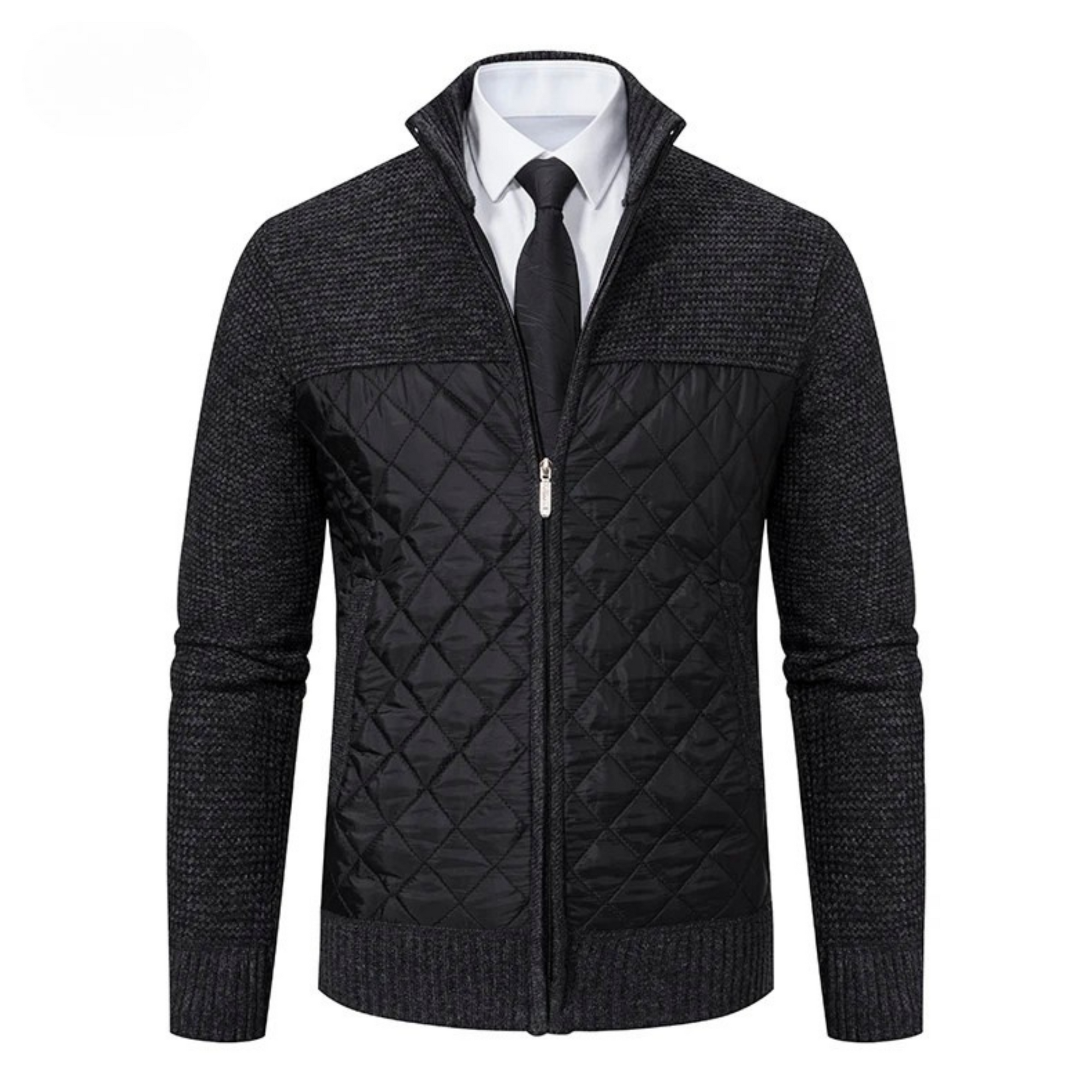BRENTON QUILTED KNIT JACKET - BLACK
