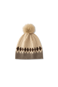 Argyle Cashmere Pom Beanie