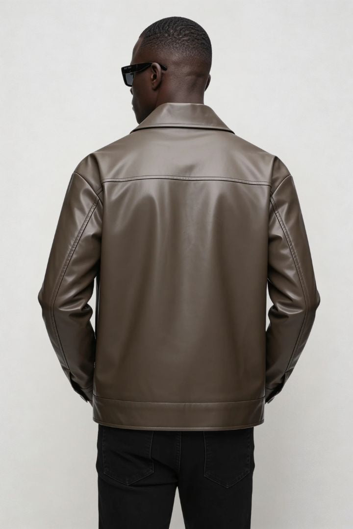 David Faux Leather Jacket - Espresso Brown