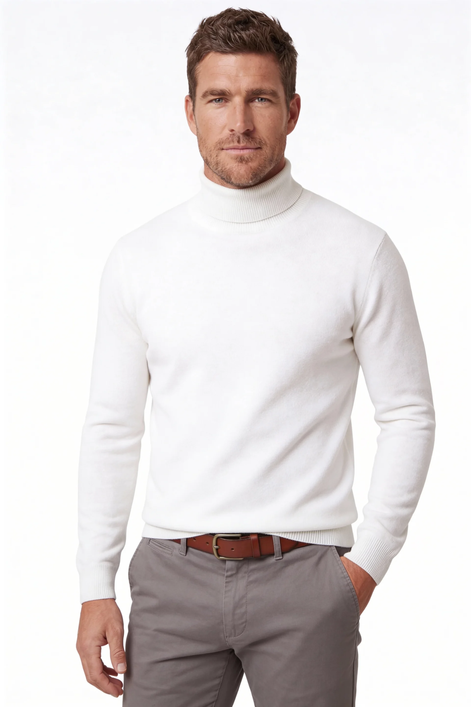 Men’s merino wool turtleneck sweater front view