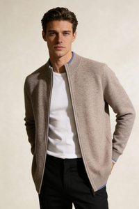 Nolan Wool Zip Cardigan - Beige