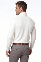 Men’s white merino wool turtleneck sweater back view