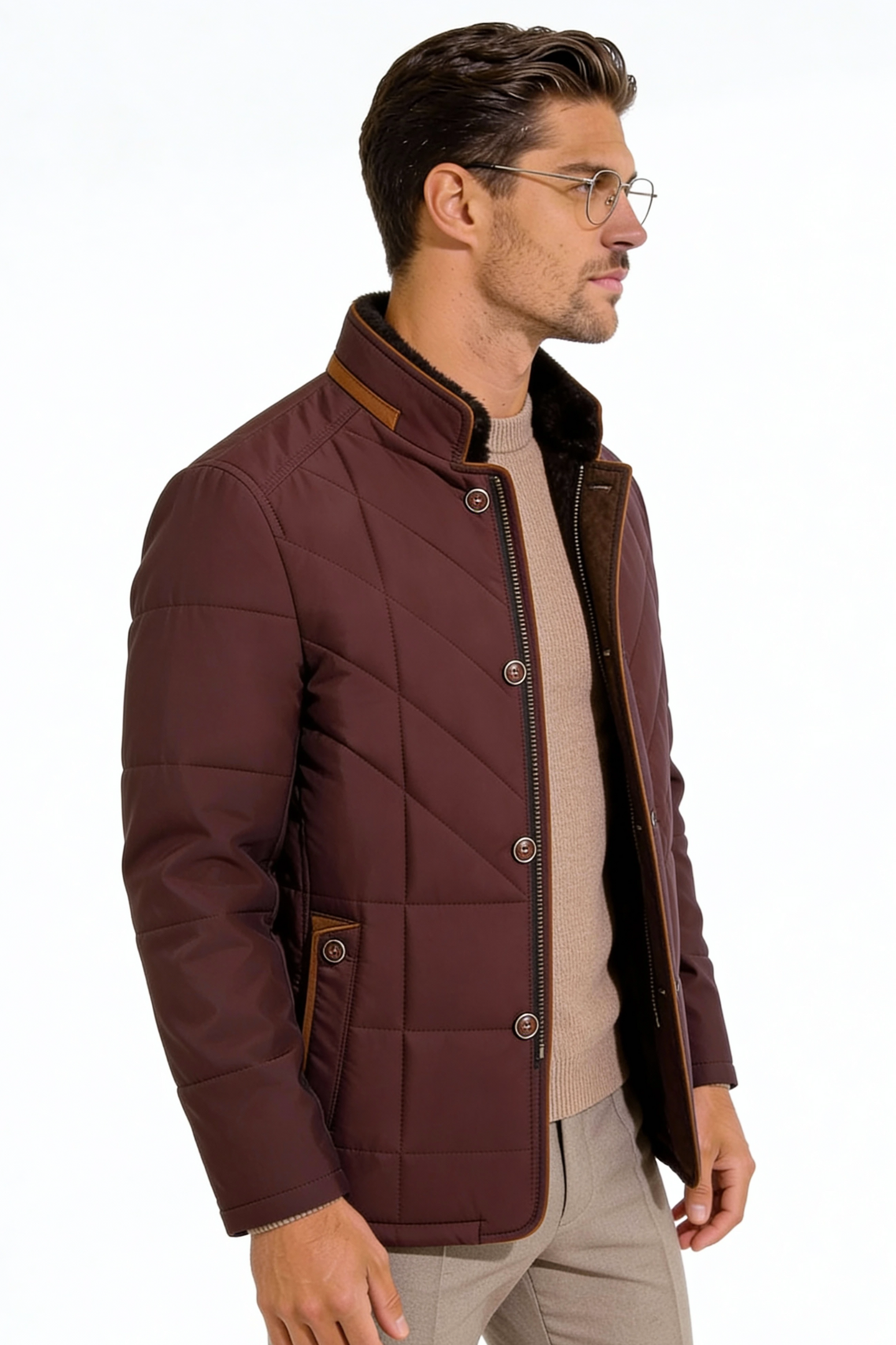 Man wearing the Revington quilted jacket with lightweight insulation and a clean, structured fit for everyday wear
