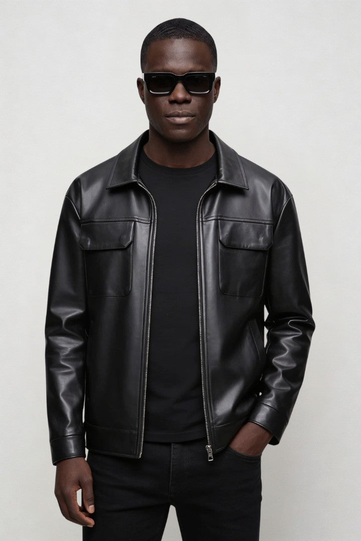 David Faux Leather Jacket - Black