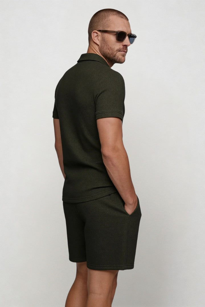 Alaric Waffle Polo Set - Black