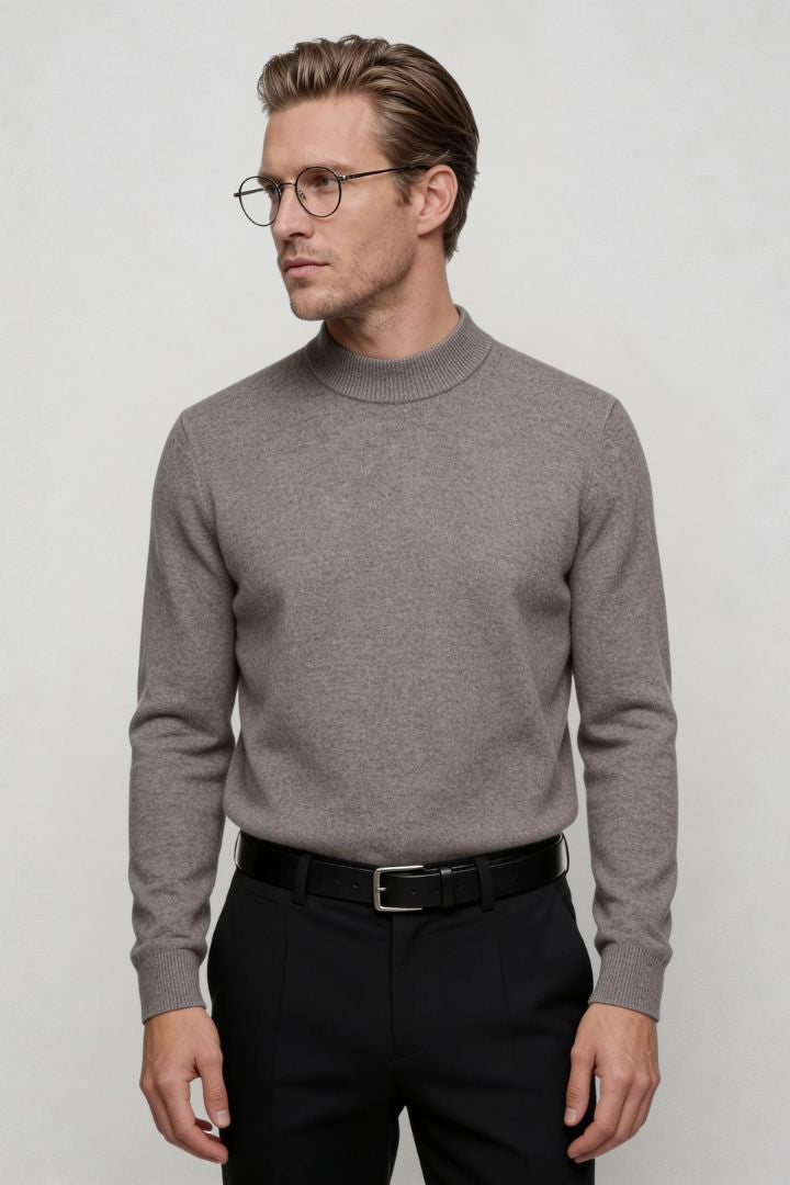 men’s gray 100% wool crewneck sweater lightweight smart casual pullover Lavencio
