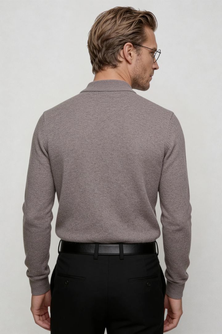men’s gray 100% wool crewneck sweater lightweight smart casual pullover back view