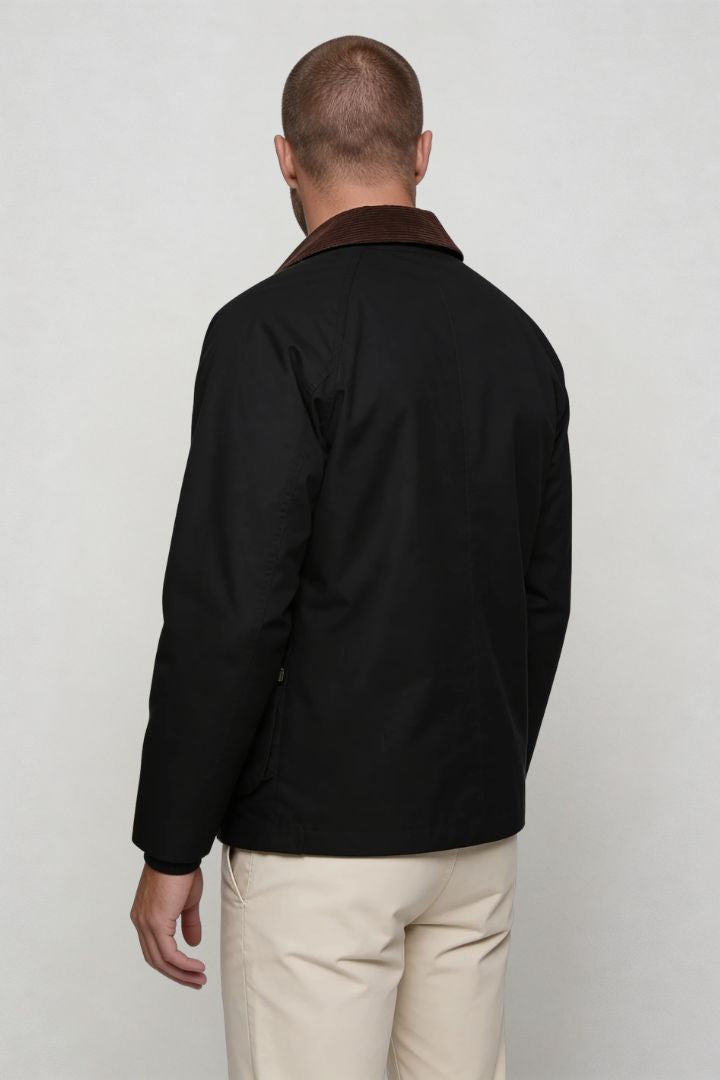 Lavencio Men’s cotton field jacket with corduroy collar and utility pocket design back pose