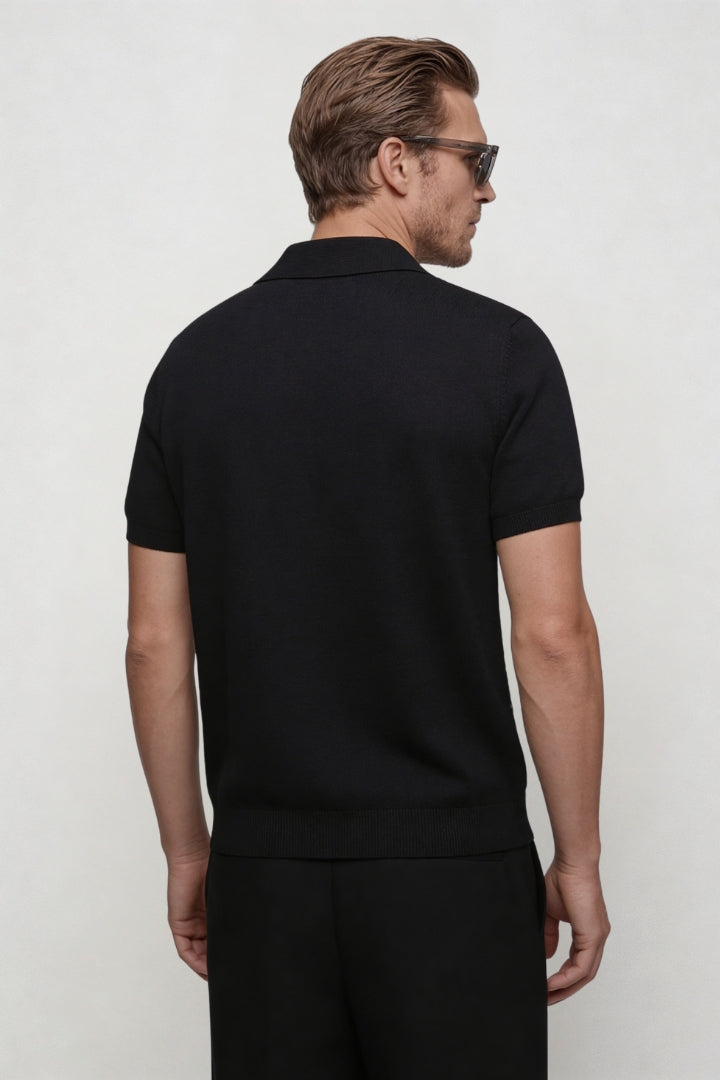 Tate Houndstooth Knit Polo - Black