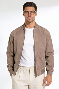 Calvion Suede Bomber Jacket - Brown