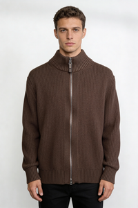 Ellis Cotton Zip-Up Sweater Jacket - Brown