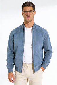 Calvion Suede Bomber Jacket - Blue