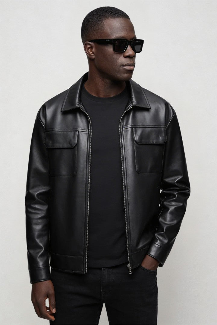 David Faux Leather Jacket - Black