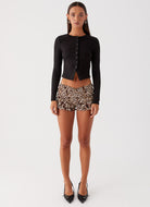 Women’s black ribbed button-front long-sleeve top, cropped