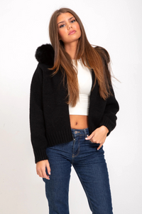 Faux Fur Hoodie - Black