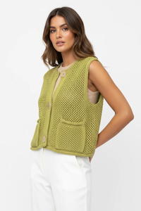 Textured Knit Vest - Moss Green