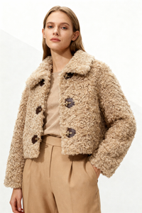 Curly Teddy Sherpa Toggle Jacket - Camel