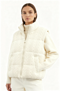 Mila Cable-Knit Puffer Vest - Ivory