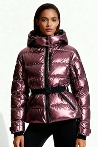 Novara Belted Puffer Jacket - Cherry