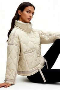 Riva Oversized Wave Quilt Jacket - Beige