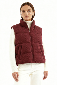 Mila Cable-Knit Puffer Vest - Burgundy