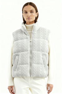 Mila Cable-Knit Puffer Vest - Gray