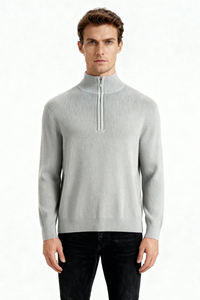 Modal Wool Quarter Zip Sweater - Cloud Gray