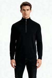 Modal Wool Quarter Zip Sweater - Black