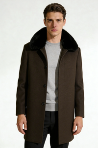 Sterling Fur Collar Wool Overcoat - Army