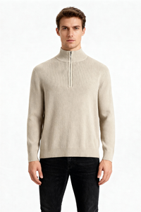 Modal Wool Quarter Zip Sweater - Beige