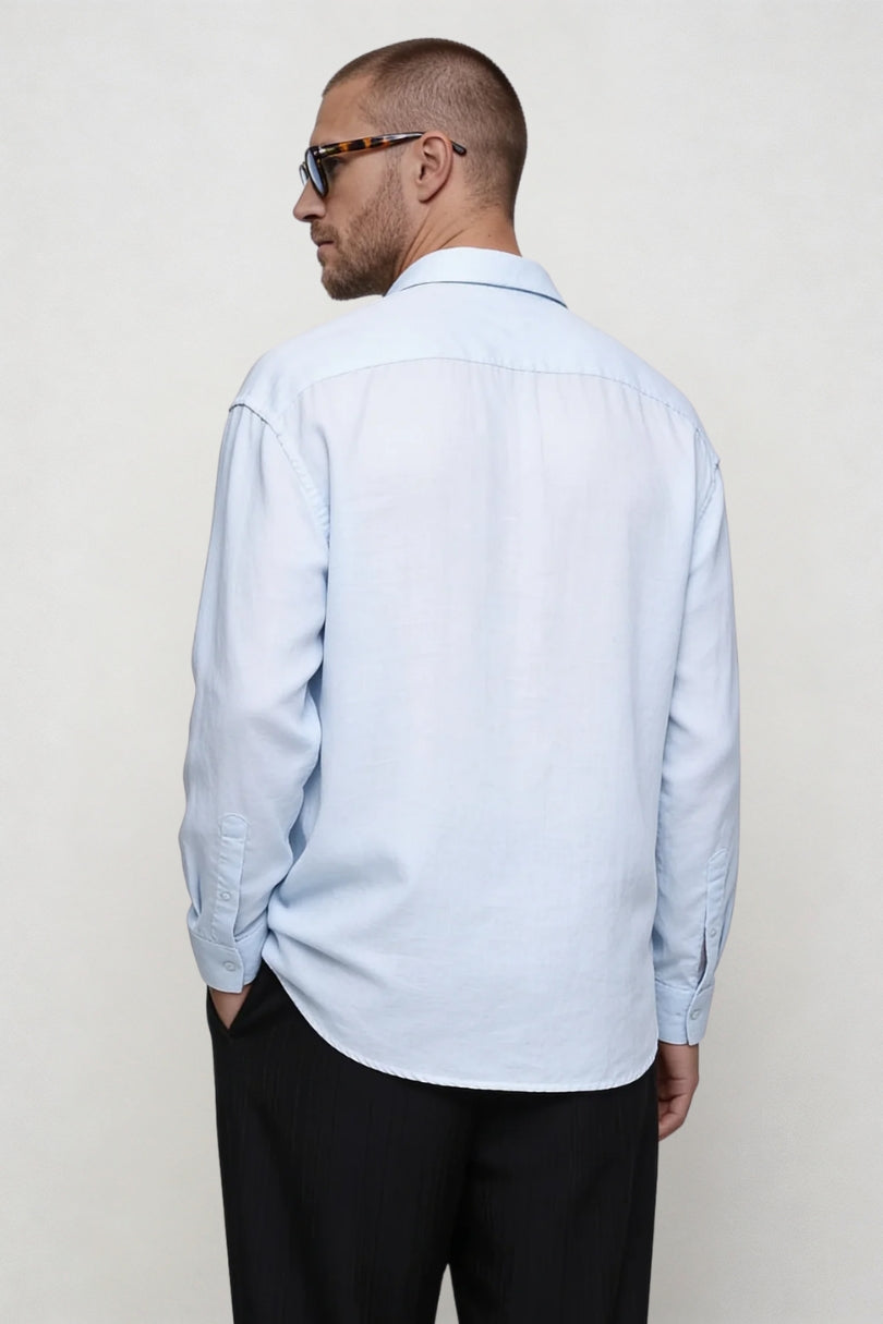 Lavencio_Light_Blue_100% Linen_Shirt SS26 back side