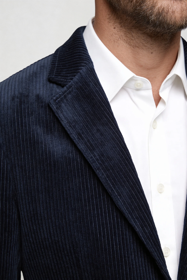 Lavencio Men Navy Cotton Corduroy Blazer Jacket close-up 