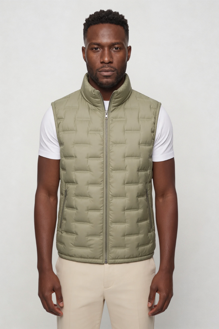 Men’s lightweight puffer vest with 90% duck down filling slim fit sleeveless jacket black and green