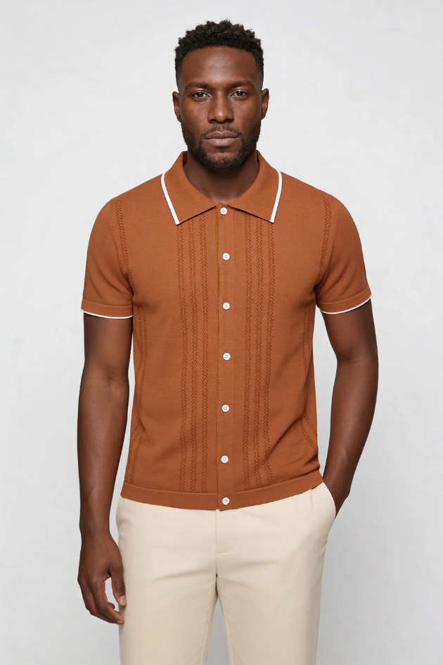Men’s knit button shirt short sleeve breathable viscose summer shirt lightweight casual wear