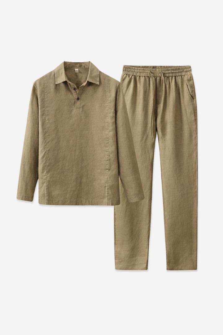 Khaki shirt and pants set on a white background