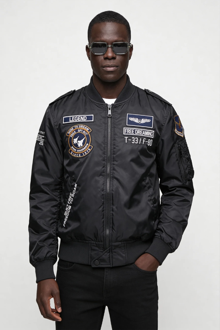 Ethan Squadron Aviator Bomber Jacket - Black