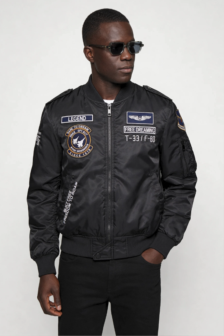 Ethan Squadron Aviator Bomber Jacket - Black