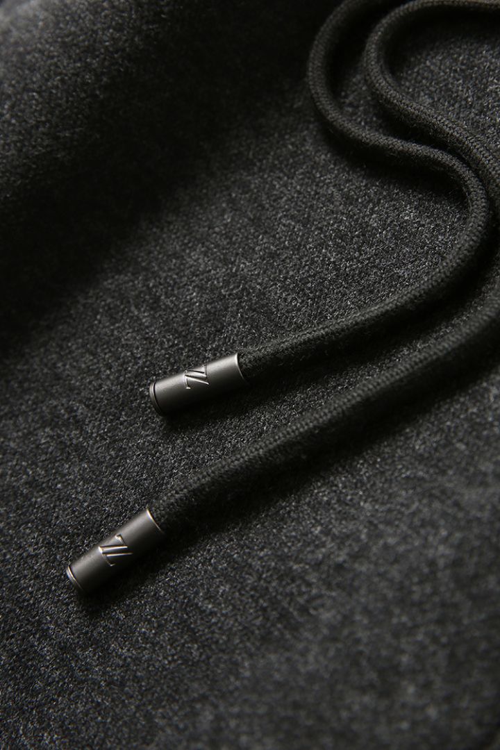 Wool Blend Drawstring Trousers - Charcoal Grey