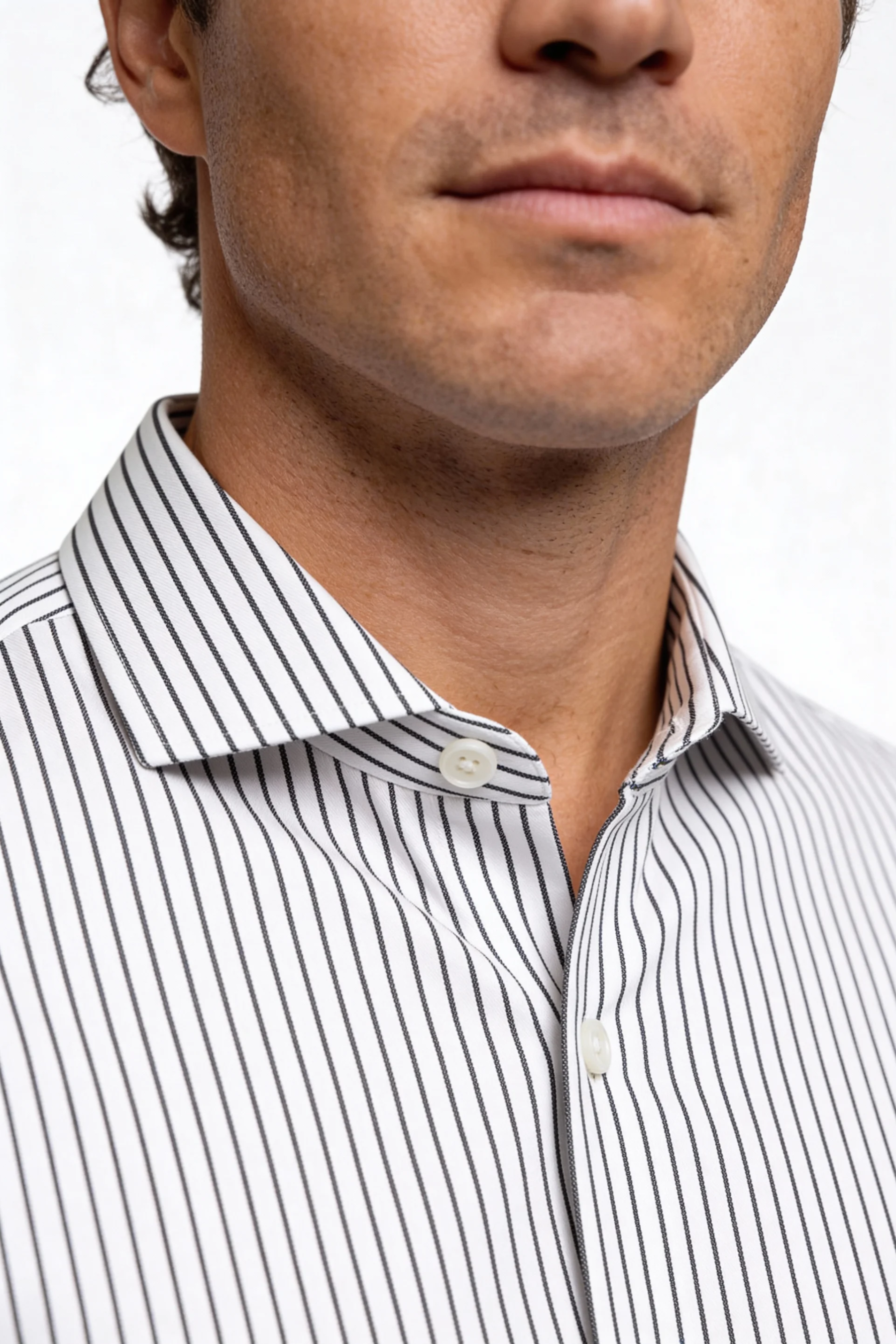 Men’s striped modal dress shirt close-up